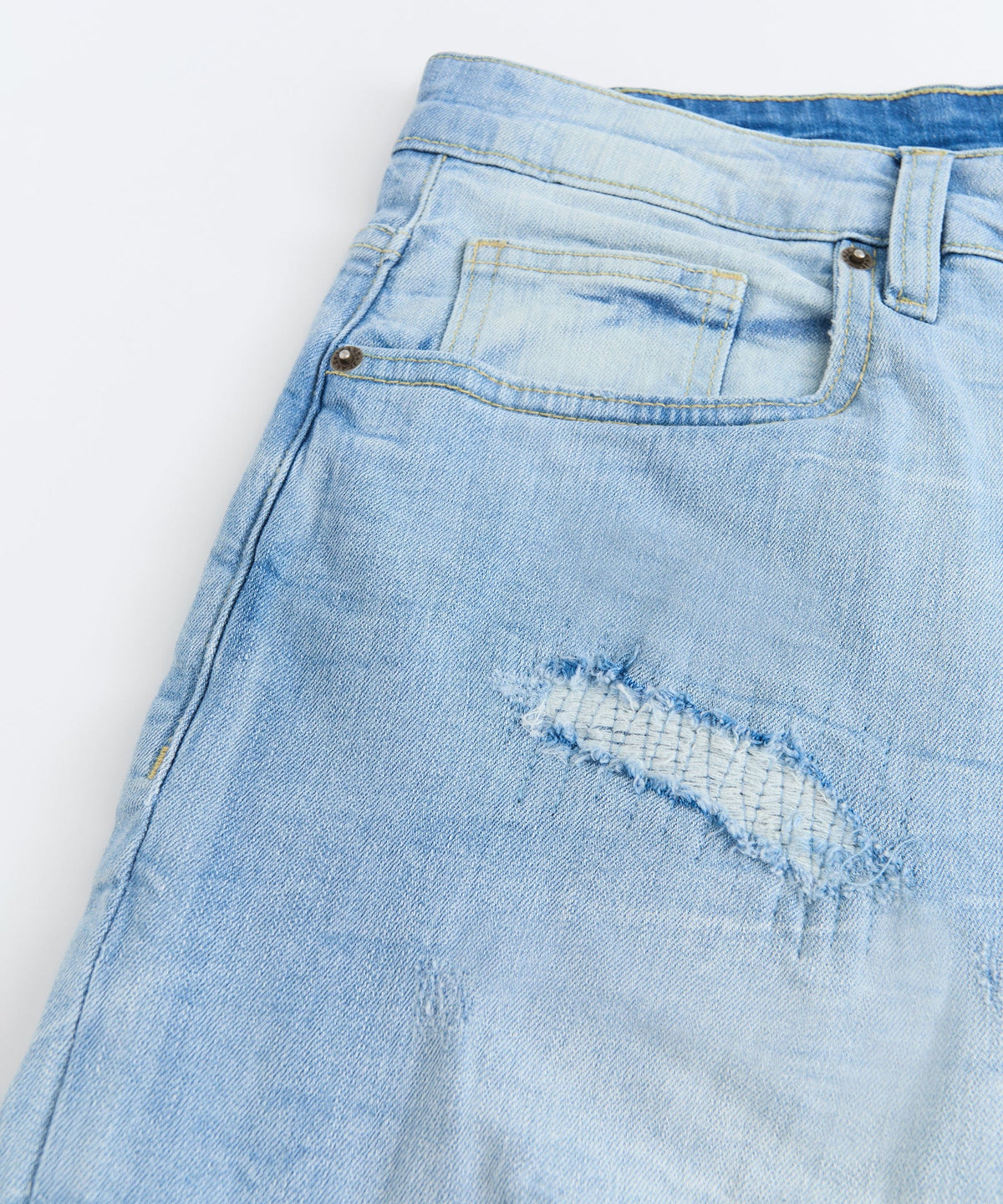 Reason Clothing Quality Dunes Rip and Repaired Denim Shorts - Medium Blue