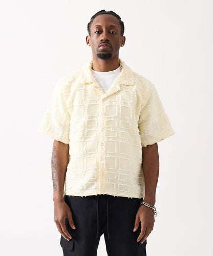 Reason Clothing Smart Buy Textured Blocked Button Down Shirt - Cream