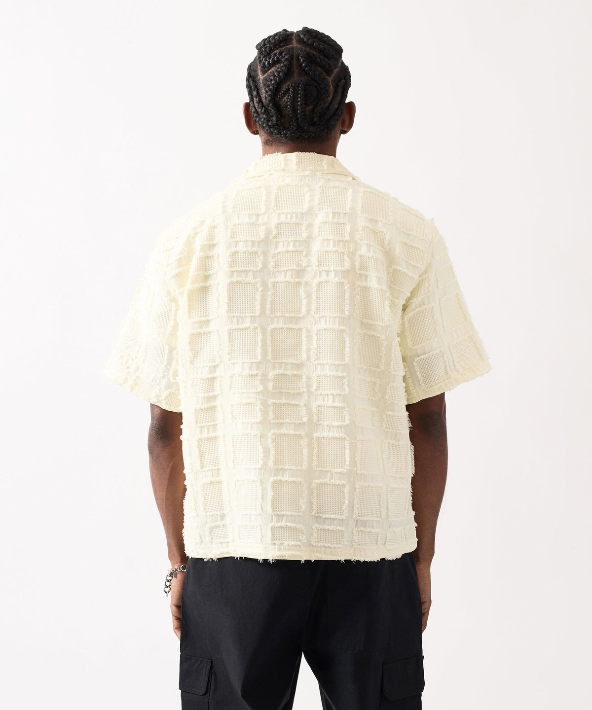 Reason Clothing Smart Buy Textured Blocked Button Down Shirt - Cream