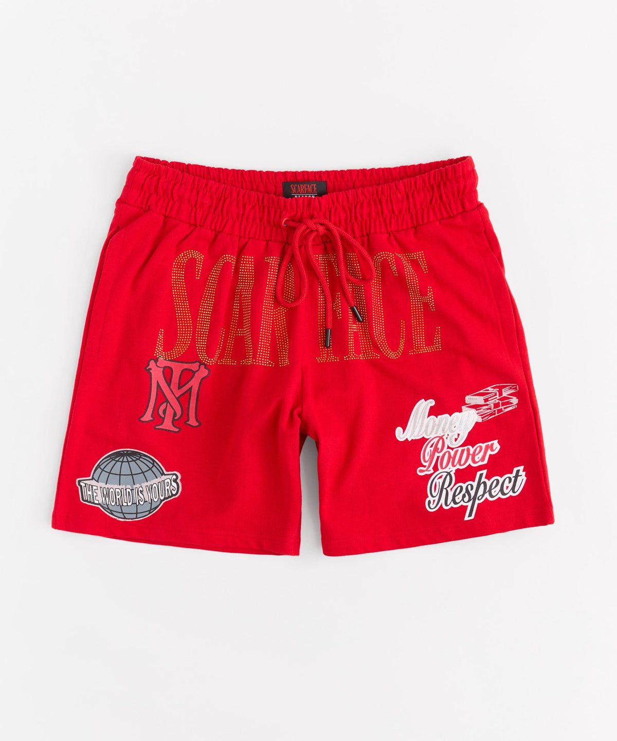 Reason Clothing Latest Scarface The World Is Yours Rhinestones Fleece Short - Red