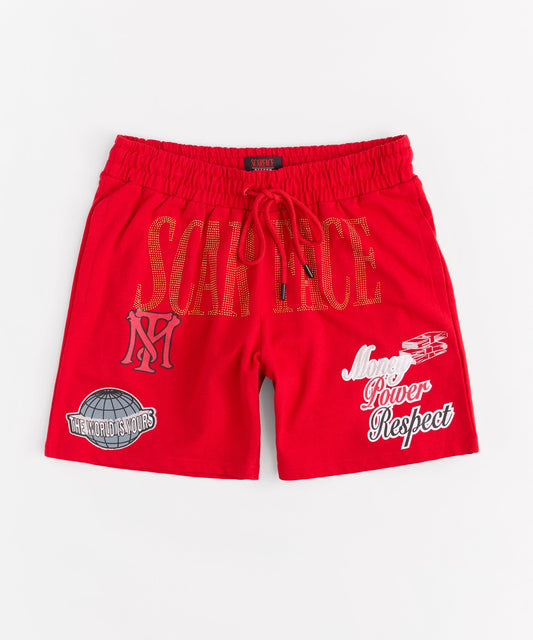 Reason Clothing Latest Scarface The World Is Yours Rhinestones Fleece Short - Red