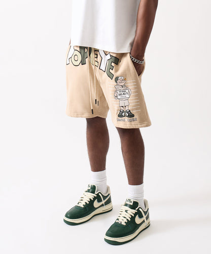 Reason Clothing Deals Popeye Mugshot Fleece Short - Tan