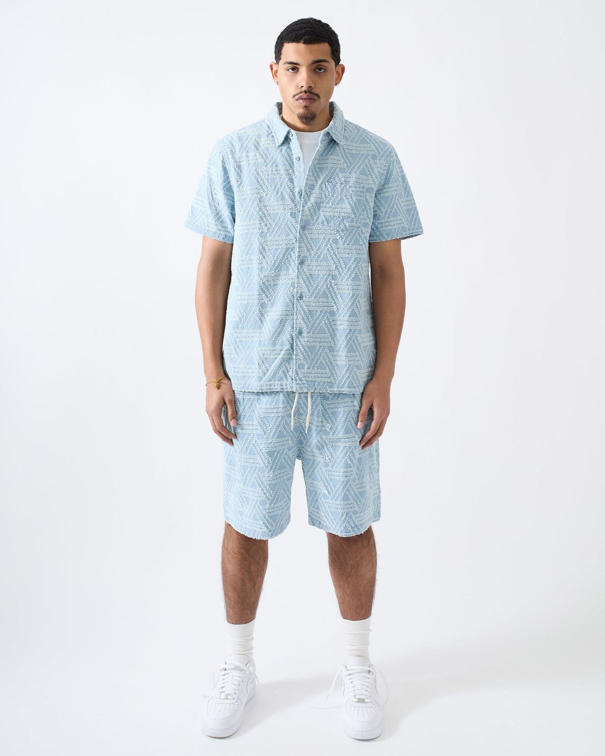 Reason Clothing Trending Textured Geometric Button Down Shirt - Light Blue
