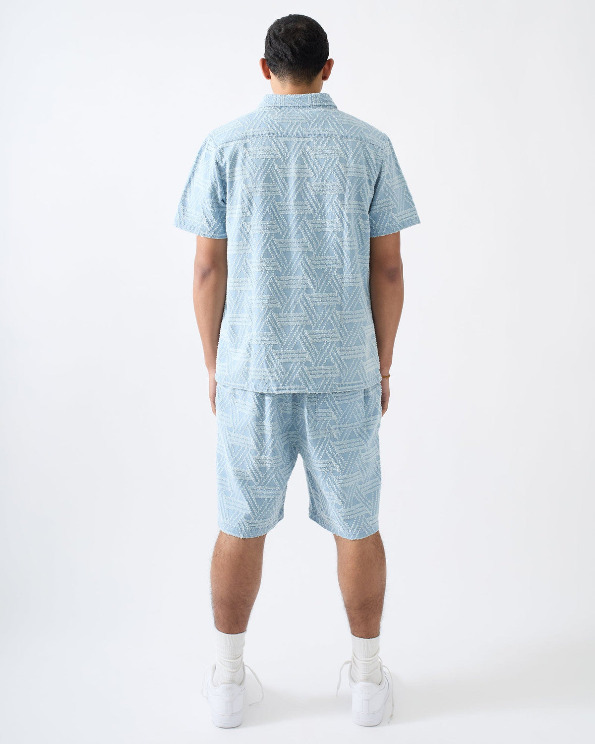 Reason Clothing Trending Textured Geometric Button Down Shirt - Light Blue