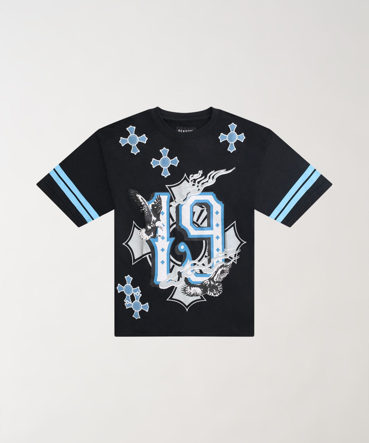 Reason Clothing Deals Plus Size Football Applique Short Sleeve Tee - Black