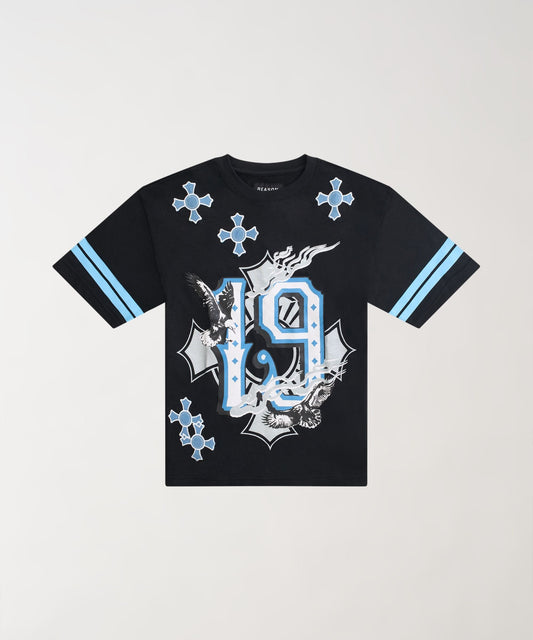 Reason Clothing Deals Plus Size Football Applique Short Sleeve Tee - Black