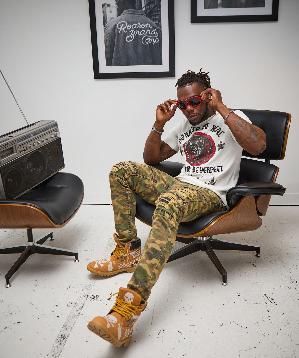 Reason Clothing Discount Distressed Camo Denim Pant