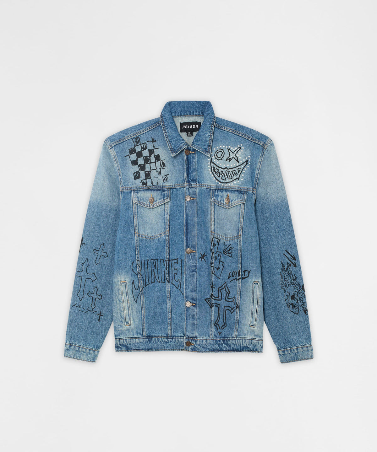 Reason Clothing Signature Stenciled Sinners Denim Jacket - Light Blue
