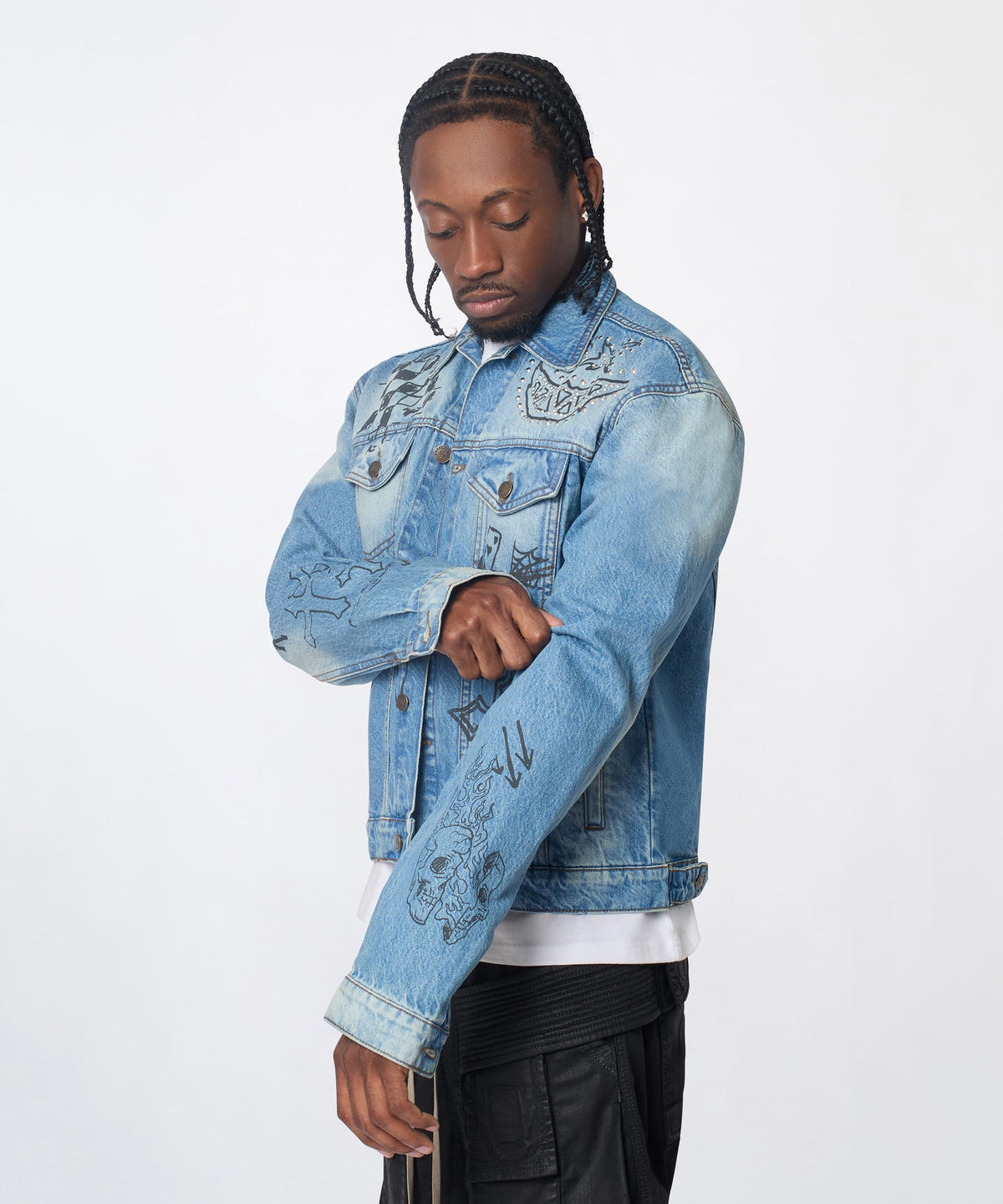 Reason Clothing Signature Stenciled Sinners Denim Jacket - Light Blue
