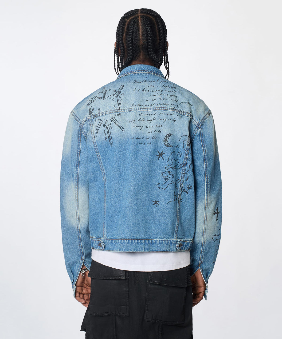 Reason Clothing Signature Stenciled Sinners Denim Jacket - Light Blue