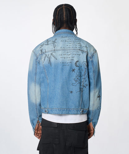 Reason Clothing Signature Stenciled Sinners Denim Jacket - Light Blue