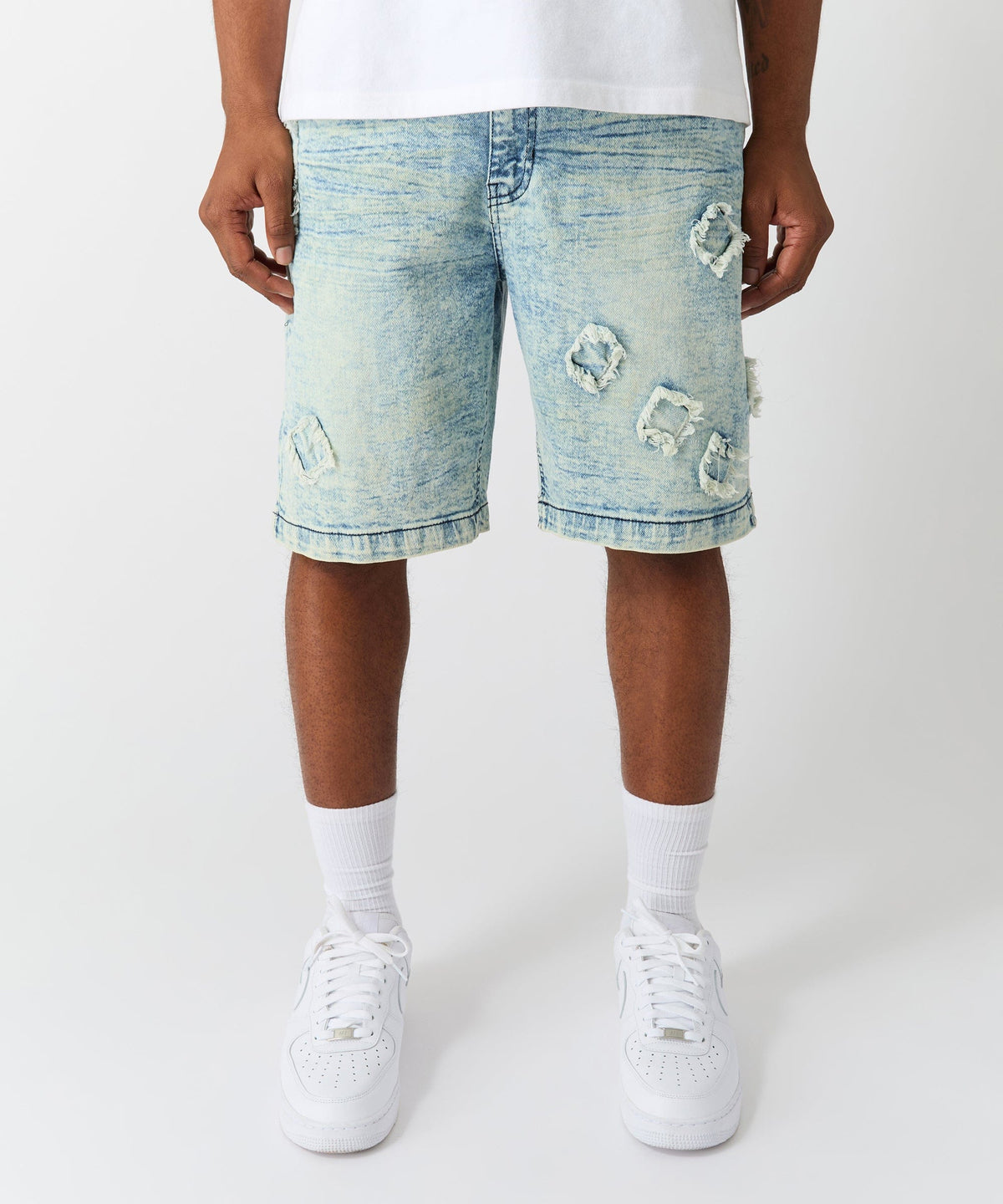 Reason Clothing Signature Destroyed Denim Shorts - Dark Blue