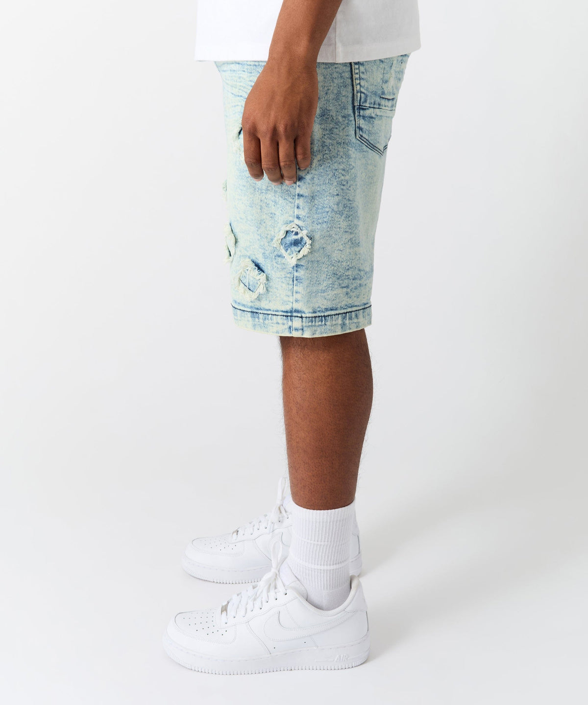 Reason Clothing Signature Destroyed Denim Shorts - Dark Blue