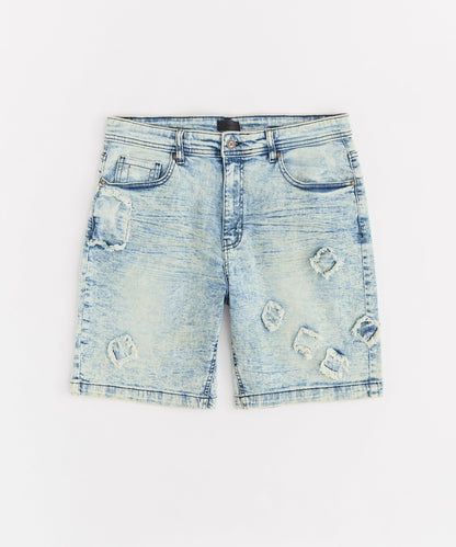 Reason Clothing Signature Destroyed Denim Shorts - Dark Blue