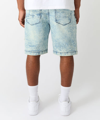 Reason Clothing Signature Destroyed Denim Shorts - Dark Blue