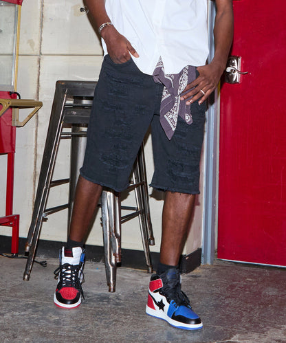 Reason Clothing Featured Destroyed Denim Shorts