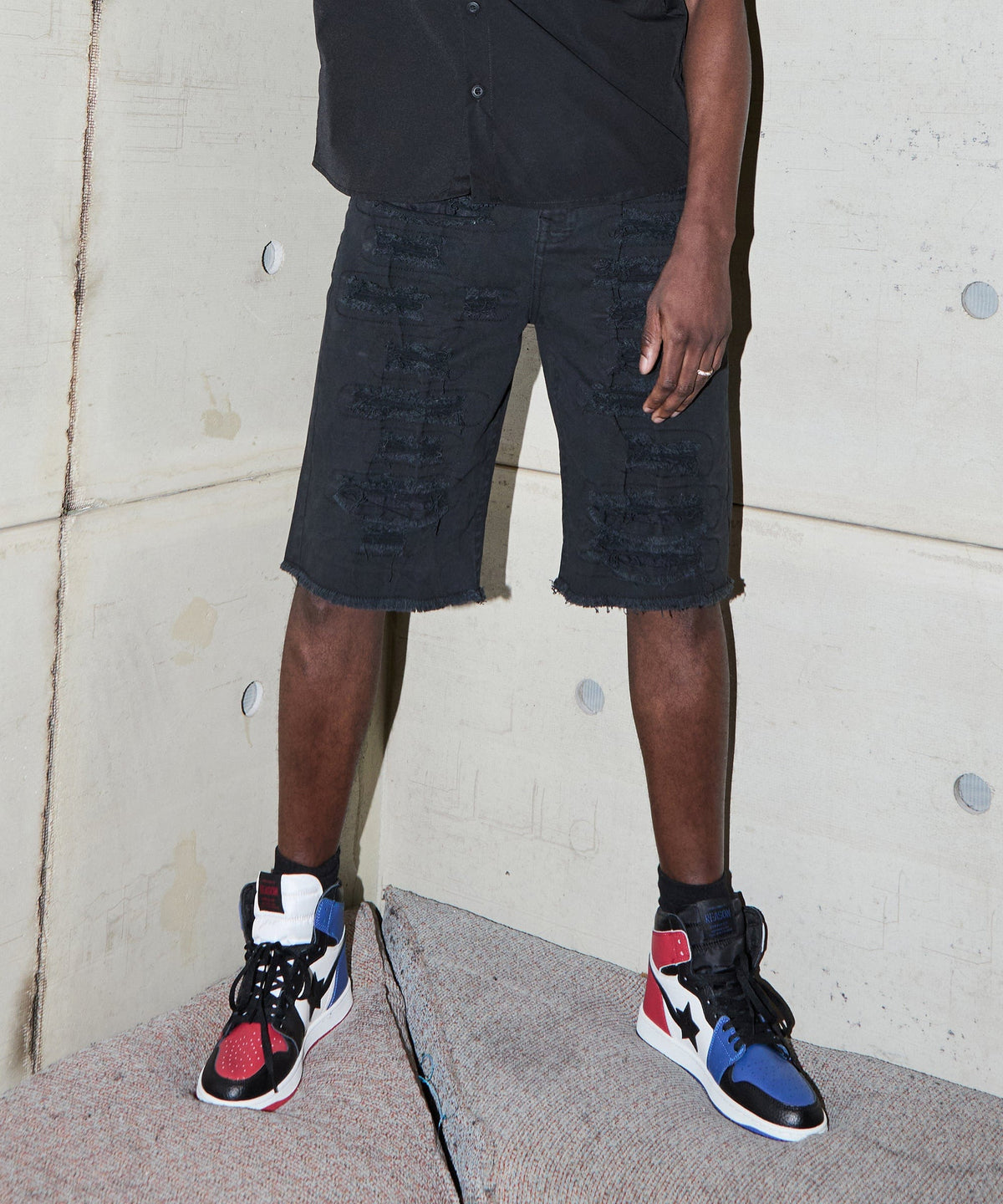 Reason Clothing Featured Destroyed Denim Shorts