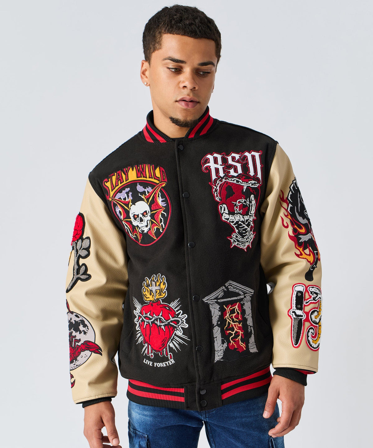 Reason Clothing New Mercy Varsity Jacket Pu