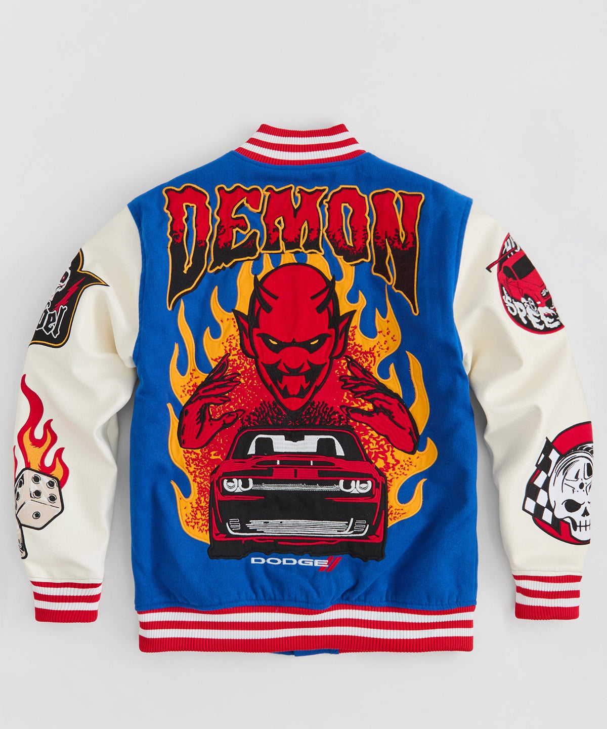 Reason Clothing Exclusive Dodge Demon Rebel Embroidered Varsity Jacket Pu - Blue