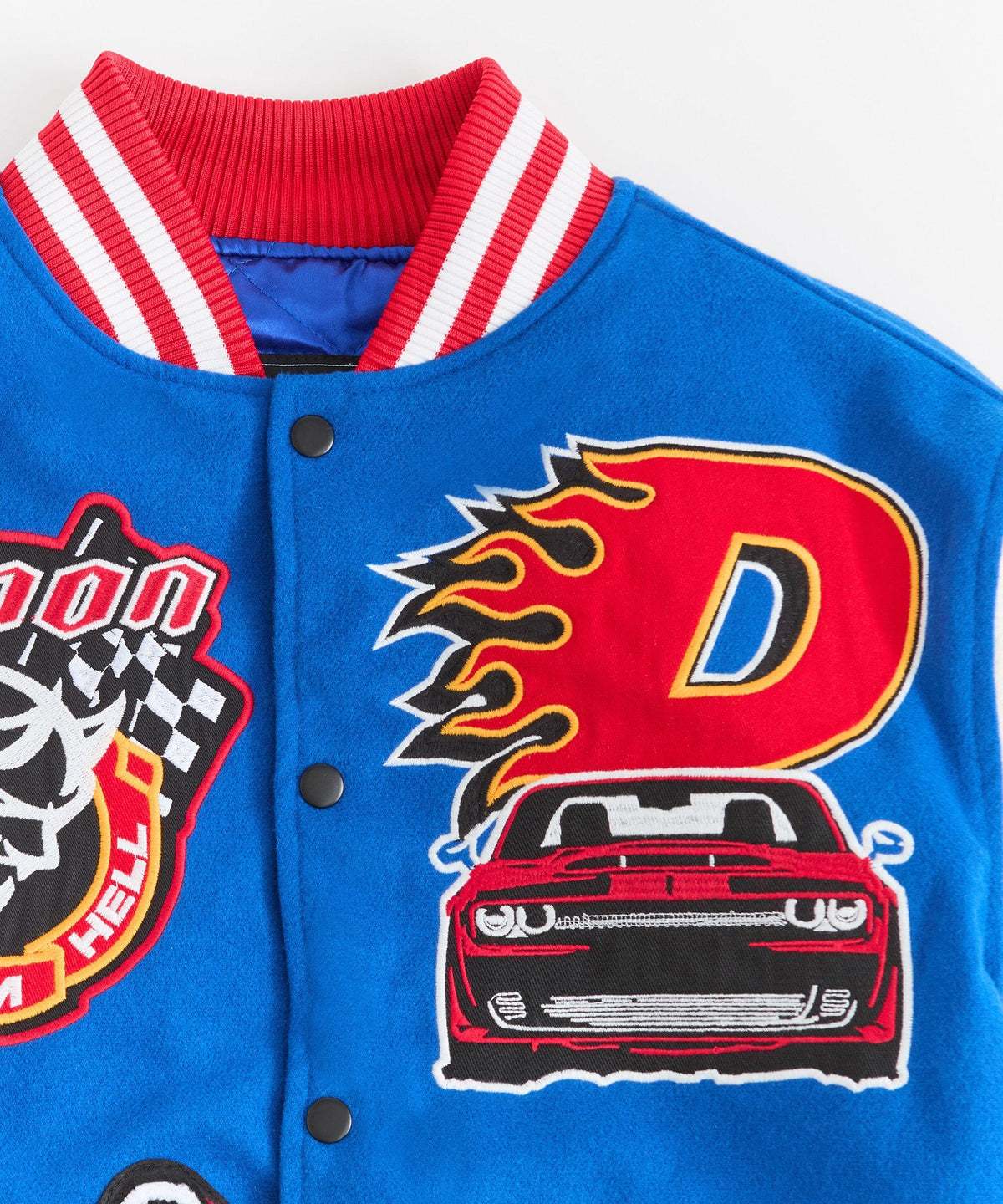 Reason Clothing Exclusive Dodge Demon Rebel Embroidered Varsity Jacket Pu - Blue