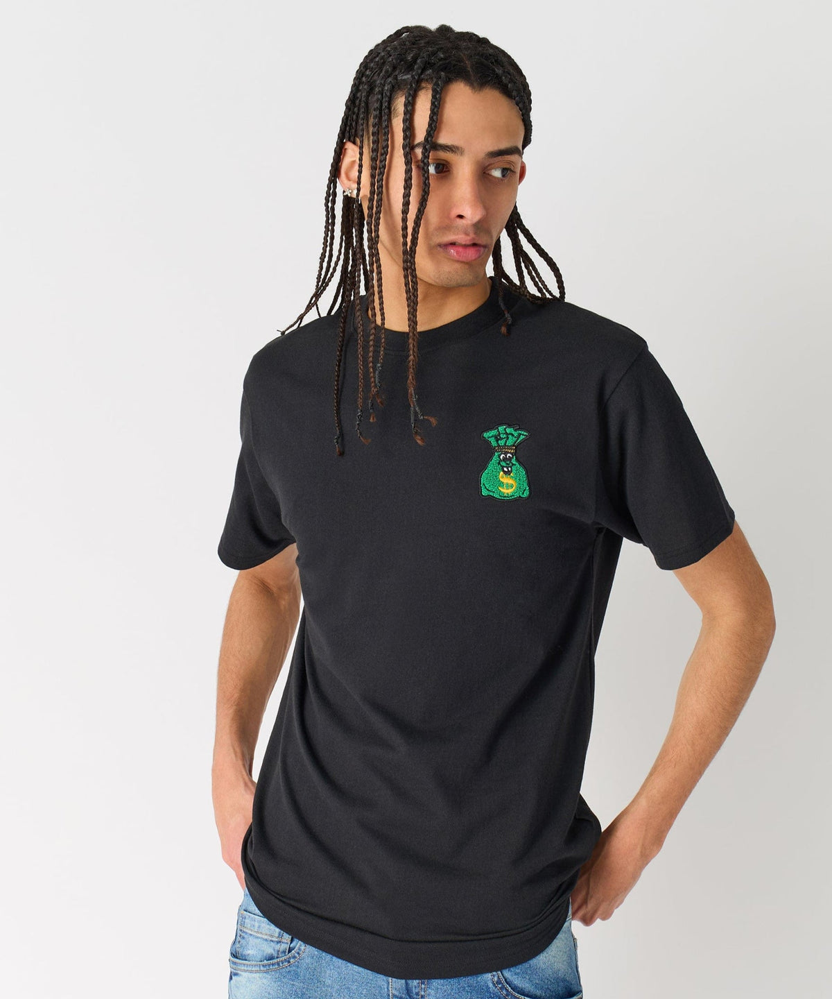 Reason Clothing Top Pick Money Bags Embroidered Short Sleeve Tee - Black